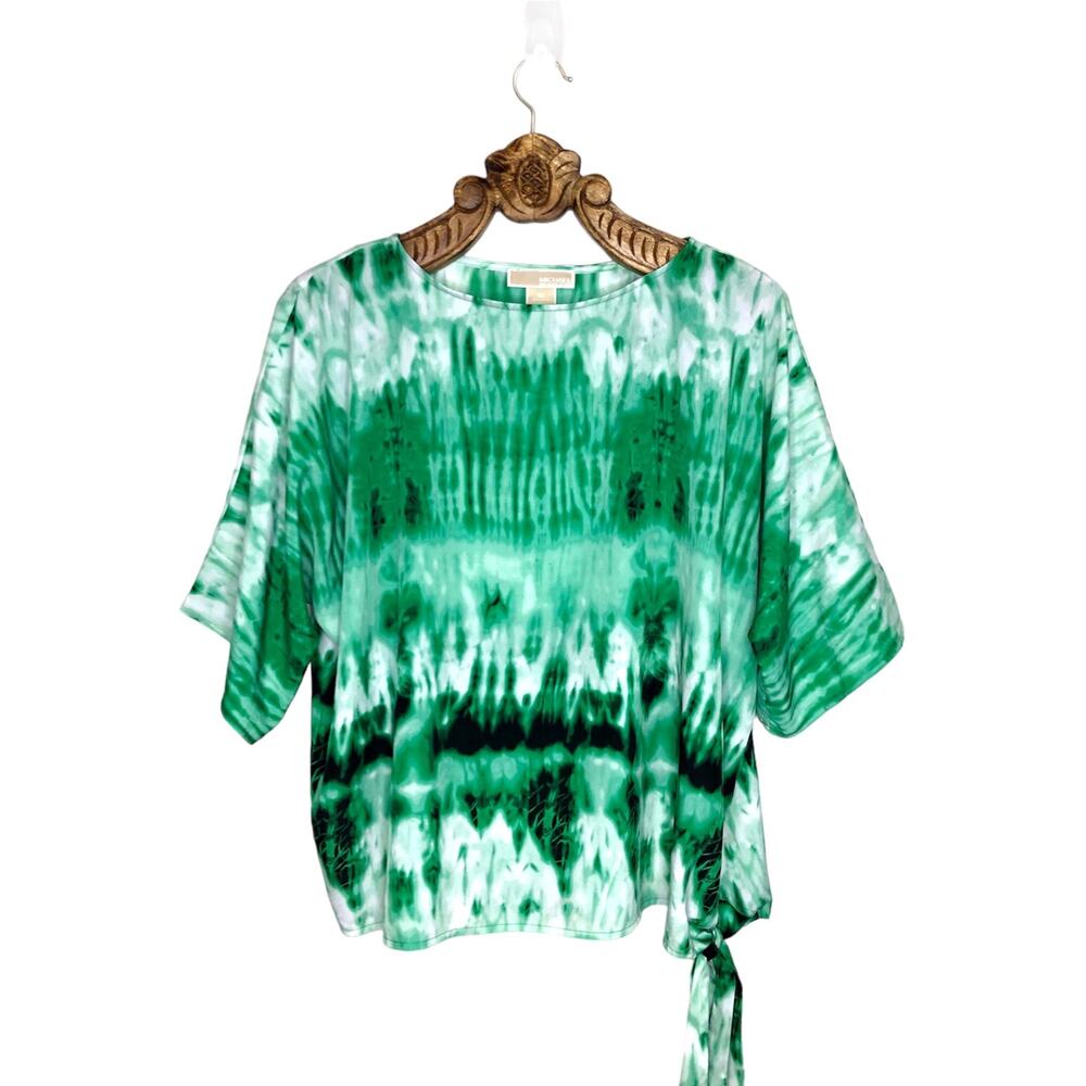 Michael Kors Blouse Green Tie Dye Shambori Short Sleeve Tee Boho Plus Size 1X